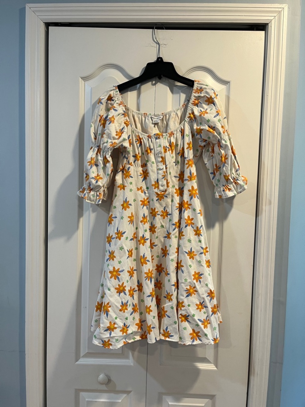 Urban Revivo White Floral Mini Dress with Orange Flowers